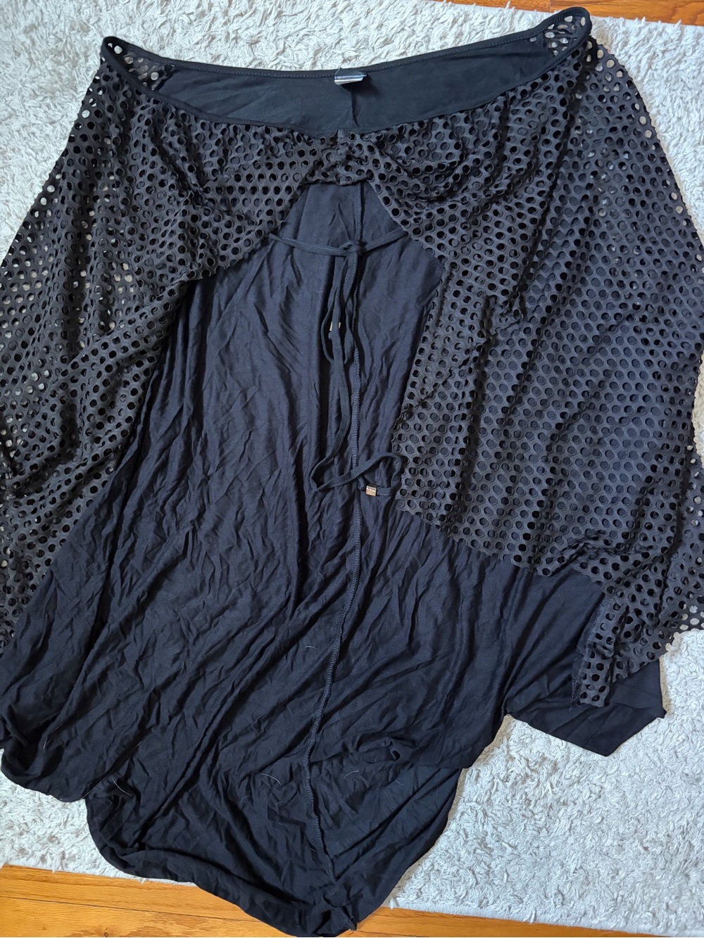 Black Eyelet Swim Cover-Up with Tie Front